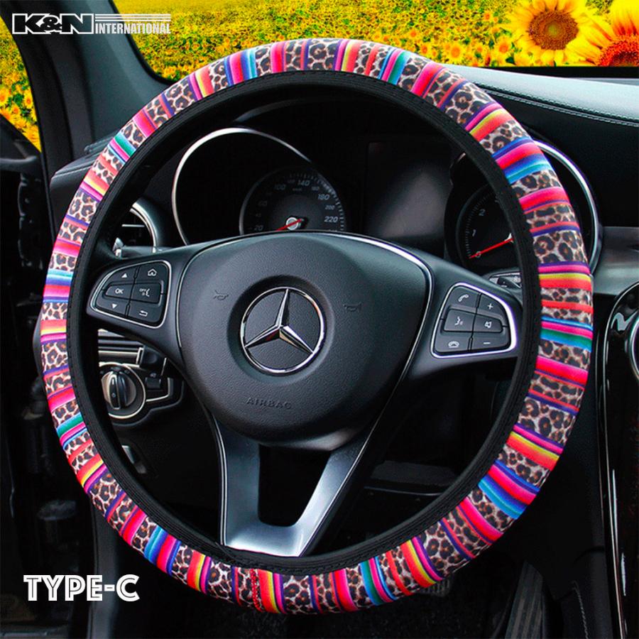 ヒョウ柄 豹 レインボー 伸縮タイプ ステアリング ハンドル カバー S Mサイズ 直径 38cmまで 軽自動車 普通車 Rainbow Stcover K N International 通販 Yahoo ショッピング
