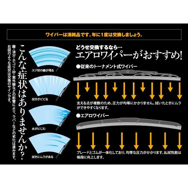 エアロワイパー 2本 AZ製 ワイパー アズーリ U字フック (サイズ選択制) 350mm/400mm/425mm/450mm/475mm/500mm/525mm/550mm/600mm/650mm/700mm アズーリ｜k-o-shop｜02