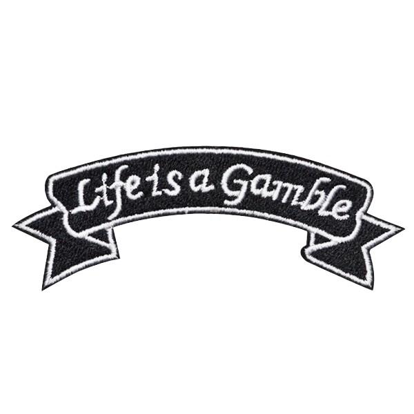 ワッペン 刺繍ワッペン 縦3.9cm×横10.3cm Life is a Gamble 英語 アイロン貼付け可能 バッグやiPhoneケースをオリジナルに ハンドメイド メール便｜k-oneshop｜02