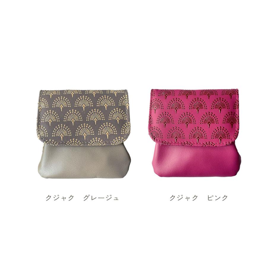 印伝 財布 ミニ財布 がま口 かぶせ レディース グレージュ ピンク 小銭 