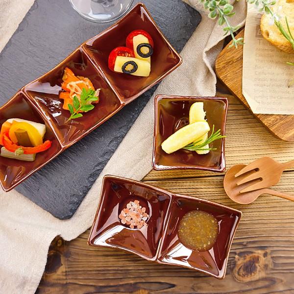 二つ仕切りボウル アメ色 13.5cm conti アウトレット込 日本製 美濃焼