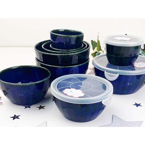 小鉢 パック付き 11.7cm 深小鉢 マトリョーシカ 窯変 紺 保存容器
