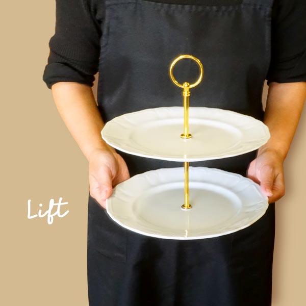 ケーキスタンド 2段 ゴールド 金 おしゃれ 陶器製 23.5cm×25cm K's