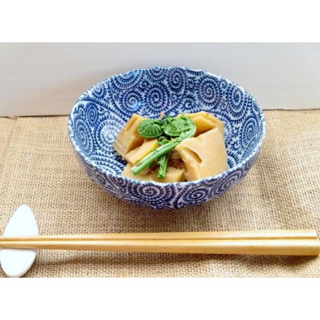 菊形 古染 タコ唐草 14cm 小鉢 美濃焼 4.5寸鉢 ボウル ボール 藍 : K's