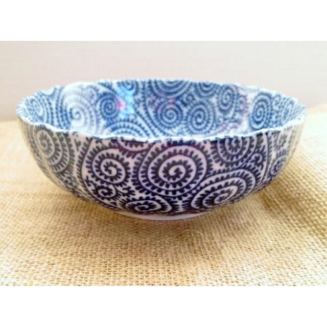菊形 古染 タコ唐草 14cm 小鉢 美濃焼 4.5寸鉢 ボウル ボール 藍 : K's
