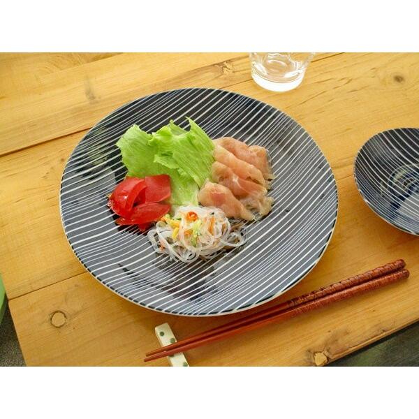 軽量 藍ストライプ大皿 23.3cm happy collection 日本製 美濃焼