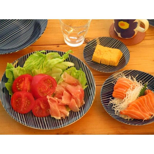 軽量 藍ストライプ大皿 23.3cm happy collection 日本製 美濃焼