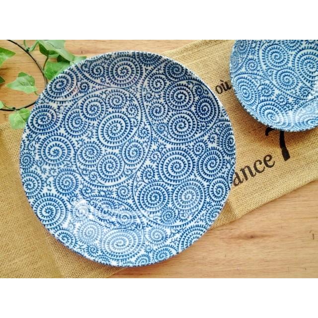 Washin 皿 スカイブルー 27cm たこから草4枚セット 古染 タコ唐草 深皿 21cm 美濃焼 和食器 6.8寸 : K'sキッチンヤフー店