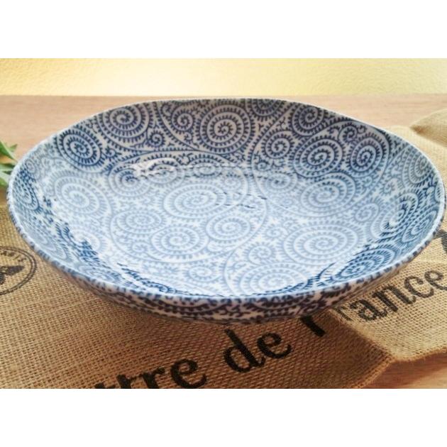 Washin 皿 スカイブルー 27cm たこから草4枚セット 古染 タコ唐草 深皿 21cm 美濃焼 和食器 6.8寸 : K'sキッチンヤフー店