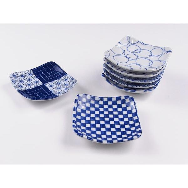 選べる7柄 正角豆皿 9cm 日本製 美濃焼 陶器 藍色 小皿 醤油皿 薬味皿