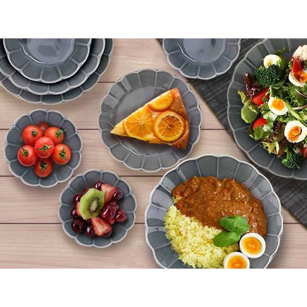 食器 深皿 おしゃれ お花 グレー 22cm しのぎ 灰色 ボウル 鉢 大鉢