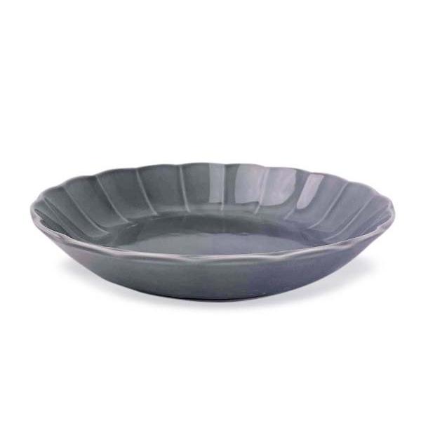 食器 深皿 おしゃれ お花 グレー 22cm しのぎ 灰色 ボウル 鉢 大鉢