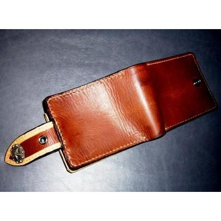 【ハンドメイド】　二つ折り財布　ハーフウォレット コードバン バーガンディー×ブッテーロ ナチュラル】二つ折り財布