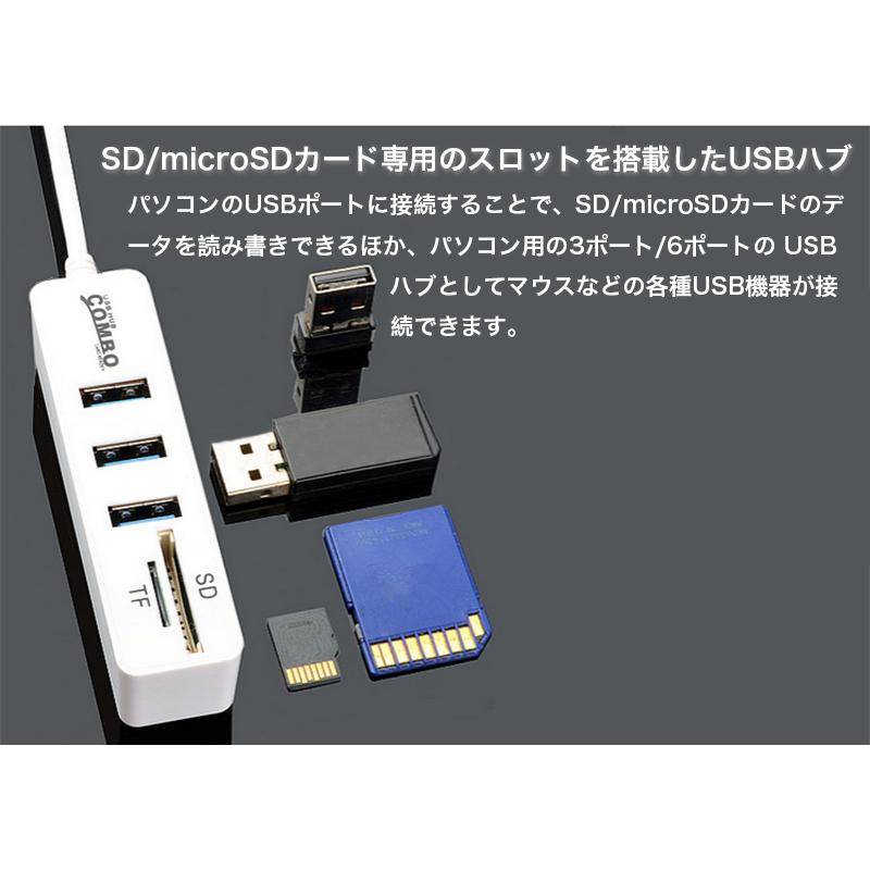 USBハブ typec ケーブル付き 6ポート 3ポート 高速USB接続 コンパクト USB2.0 バスパワー専用 電源不要 SD/microSD カードリーダ機能付き｜k-seiwa-shop｜06