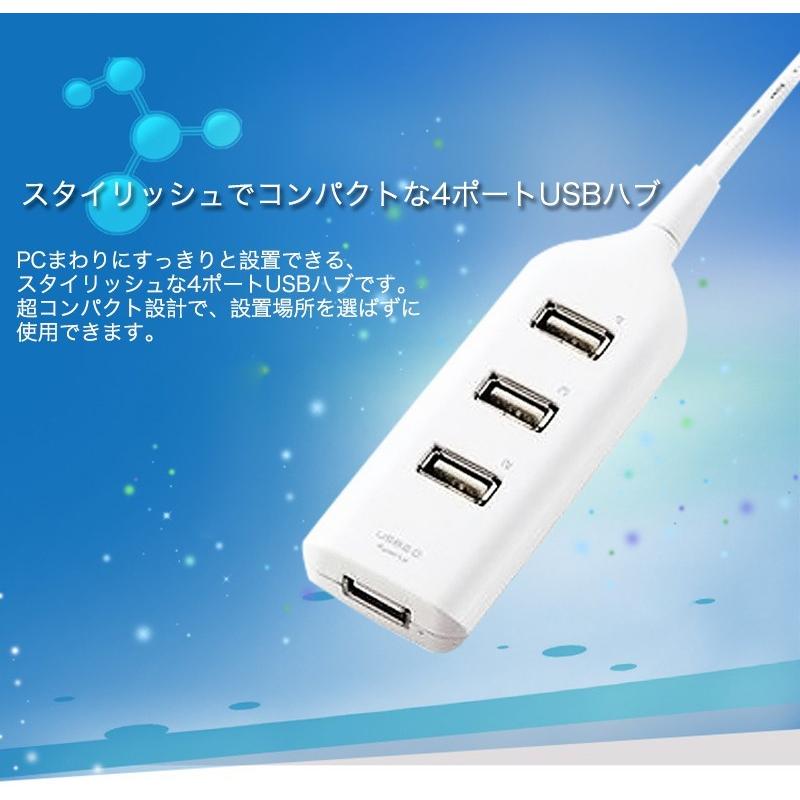 USBハブ 4ポート 高速USB接続 コンパクト サイドポート USB2.0 バス