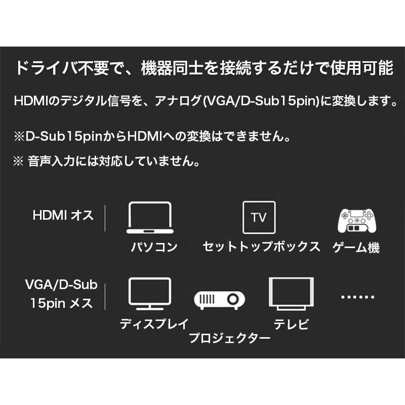 HDMI-VGA 変換器 HDMI用VGA変換ケーブル HDMI to VGA D-sub15pin 変換アダプタ FULL HD 1080p 金メッキピン ドライバ不要｜k-seiwa-shop｜06