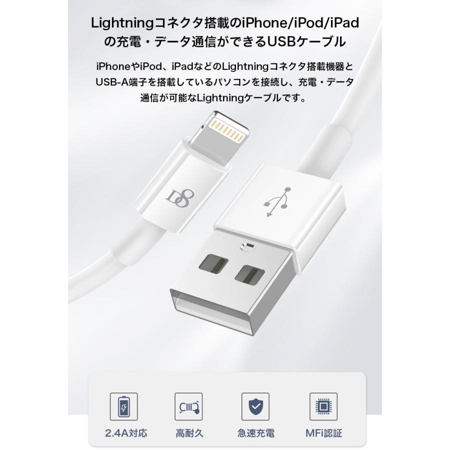 iPhone14 Pro Max ケーブル Apple認証 純正品質 1.5m 3本セット Lightning USBケーブル MFi取得品 ライトニングケーブル 急速充電 データ転送 USB Cable｜k-seiwa-shop｜02