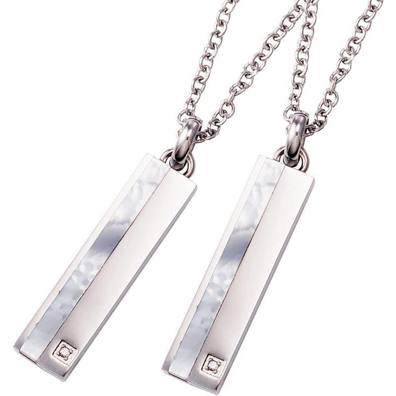 新入荷 ホワイトクローバー ペアネックレス サージカルステンレス316L ダイヤモンド シェル プレート シルバー&シルバー 4SUP064SV& 【T2364269522】(12333円)