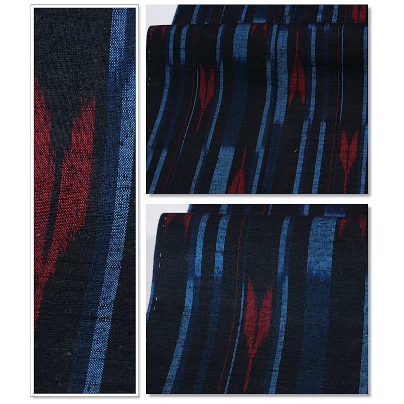 リサイクル紬袷 つむぎ 真綿紬 矢絣 縞柄 身丈160cm 裄63cm MサイズL