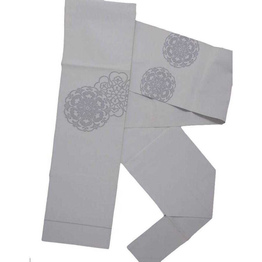 リサイクル名古屋帯 八寸 綴れ名古屋帯 唐花 絹 グレー地 法事 法要 