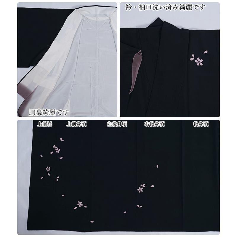 リサイクル訪問着 友禅 桜 黒 身丈151cm 裄62cm Mサイズ a1m5y3