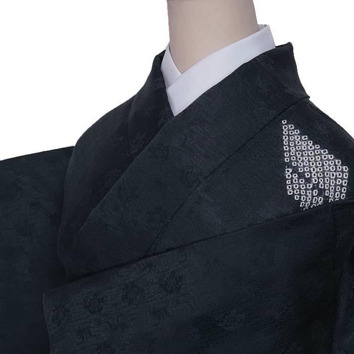 リサイクル訪問着 友禅 絞り 刺繍 黒紺 身丈145cm 裄62cm M