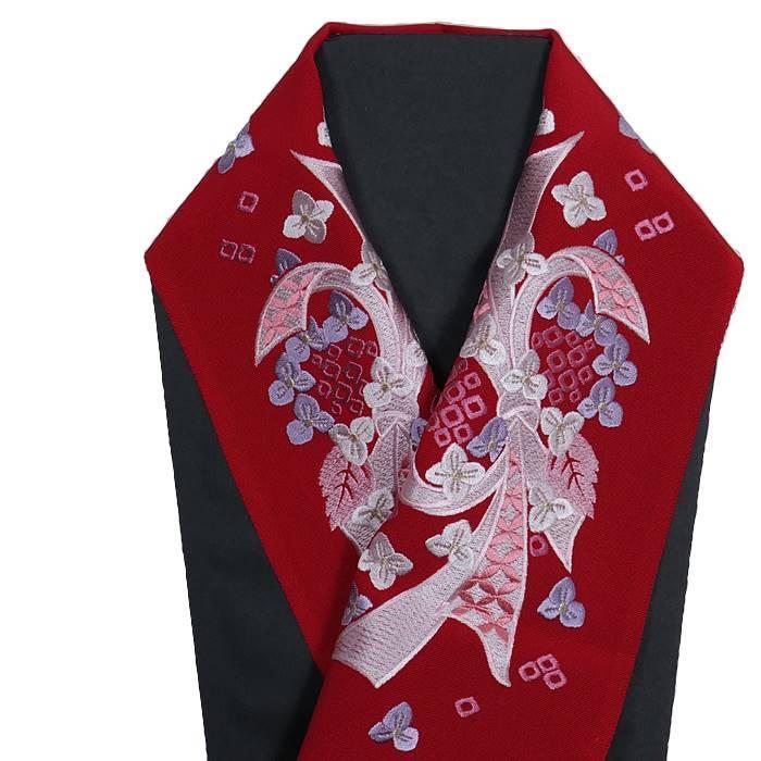 振袖 半衿 刺繍衿 縮緬 絹 豪華 姫恋歌 赤 a4a5m5m1 長襦袢の衿 成人式