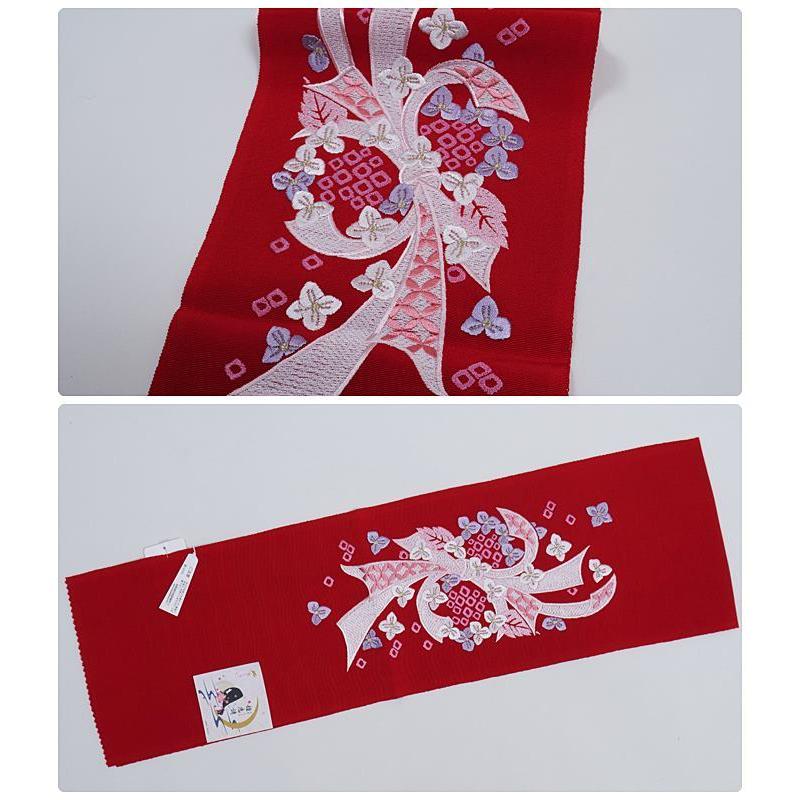 振袖 半衿 刺繍衿 縮緬 絹 豪華 姫恋歌 赤 a4a5m5m1 長襦袢の衿 成人式