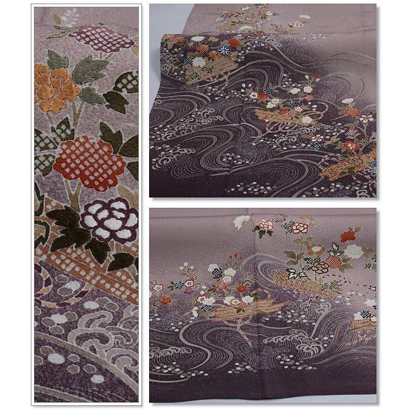 リサイクル 訪問着 単衣 夏物 刺繍 ベージュピンク 身丈160cm 裄62cm L