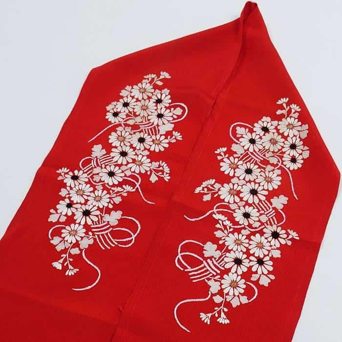 半衿 刺繍衿 日本刺? 絹 豪華 赤 a4a5m5m1/ 長襦袢の衿 成人式 結婚式