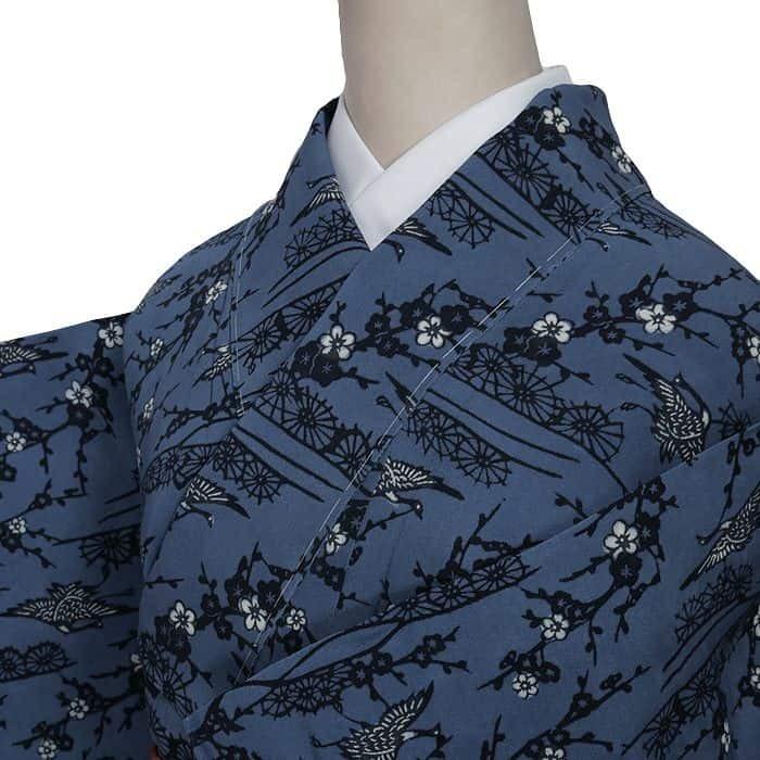 未着品 リサイクル小紋 紅型染め 単衣 夏物 逸品 藍色 身丈155cm 裄