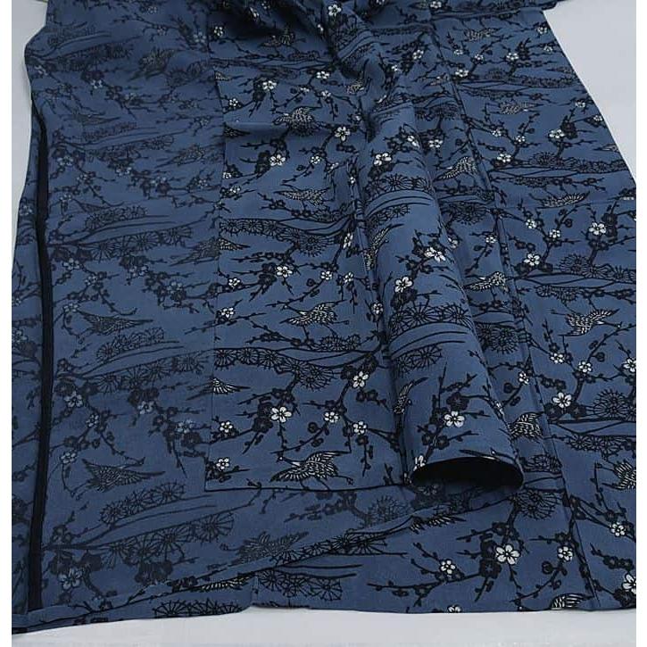 未着品 リサイクル小紋 紅型染め 単衣 夏物 逸品 藍色 身丈155cm 裄