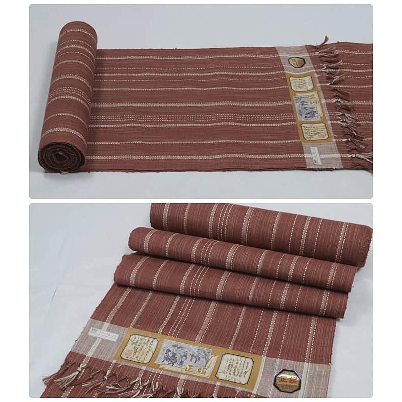 リサイクル反物 紬着物 中古の反物 美品 縞柄 刺子柄 激安品 赤茶