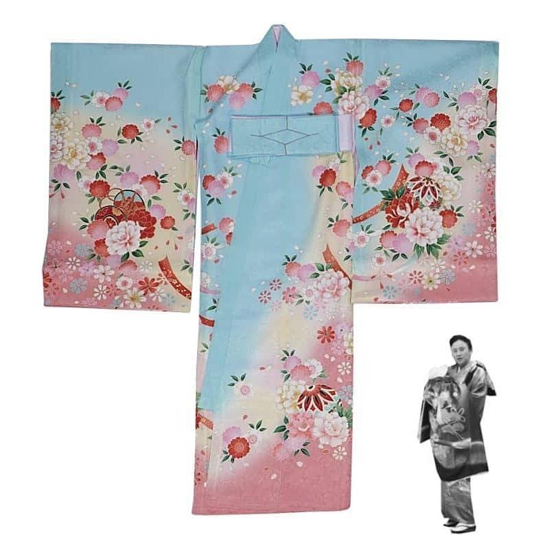 お宮参り 絹 産着 高級祝着セット女子 青 新品 初着 ／ 祝着 三歳用
