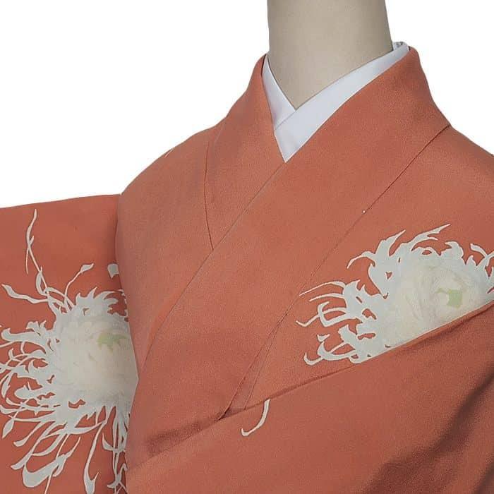 リサイクル訪問着 糸目友禅 付下 訪問着袷 朱地 牡丹 身丈158cm 裄61cm 