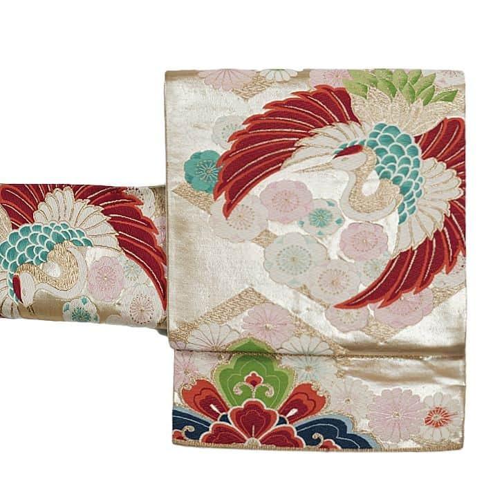 リサイクル袋帯 袋名古屋 OFF 六通帯 正絹 金箔 ／ 舞鶴 唐草 変り帯 