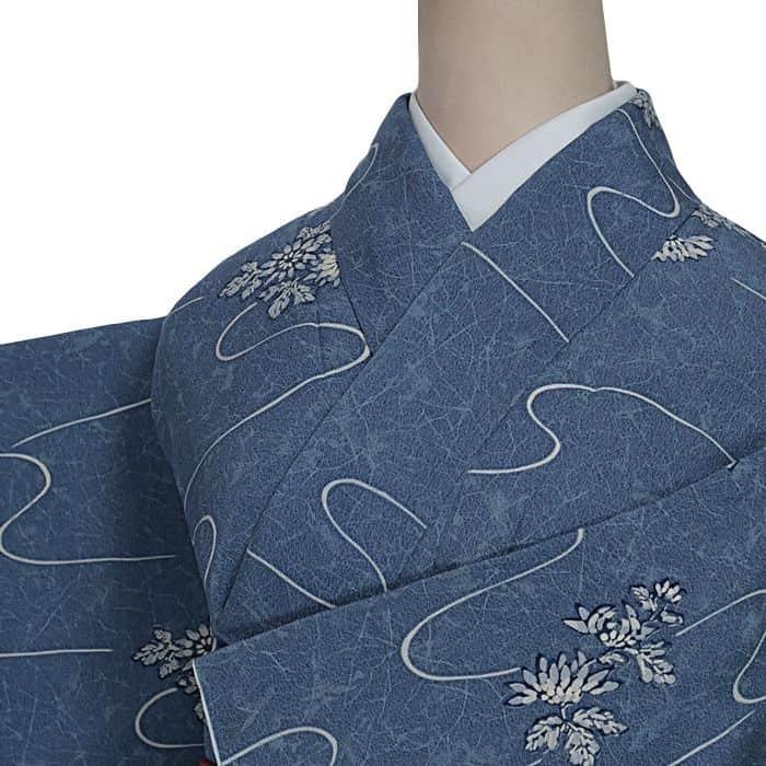 小紋￼ 袷 ブルー ろうけつ染め