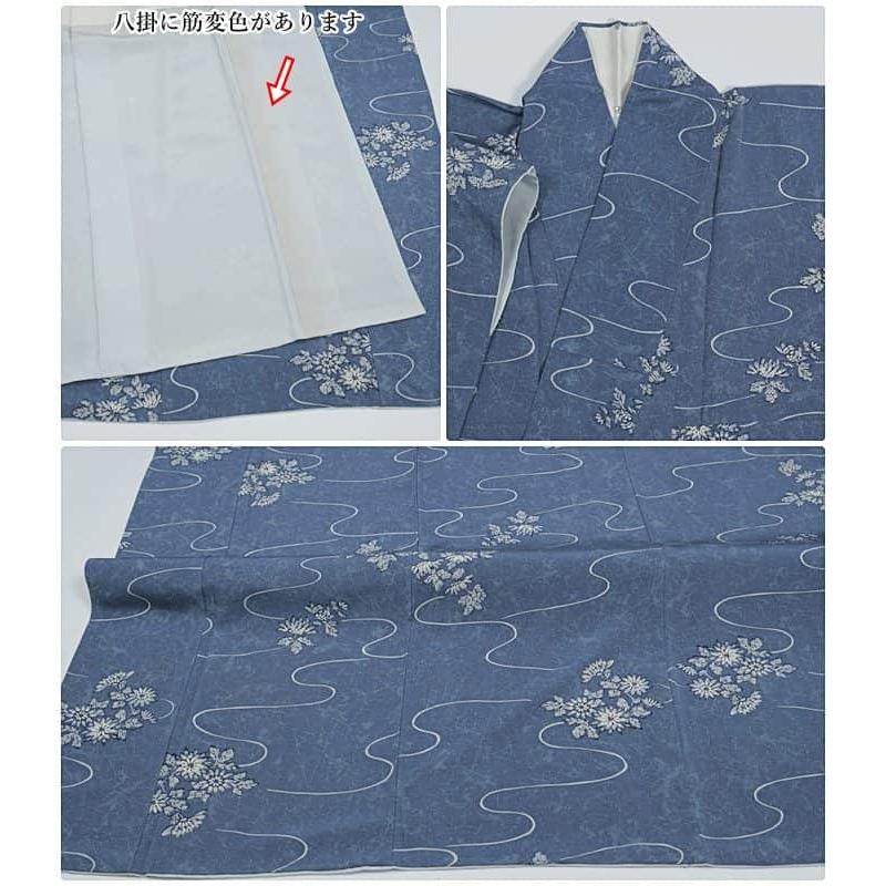 リサイクル染め小紋 藍染め 小紋袷 洒落着物 藍 ろうけつ染め 流線草花  