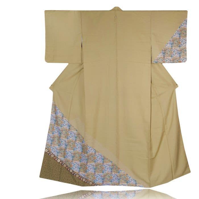 訪問着 未着品 糸目友禅 付下 リサイクル訪問着袷 金茶 身丈159cm 裄 