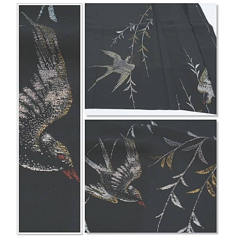 黒羽織 夏物 単衣羽織 リサイクル羽織 黒地 着物用 絵羽柄 羽織
