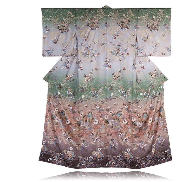 未使用品 訪問着 糸目友禅 付下 リサイクル訪問着袷 緑 身丈162cm 裄 