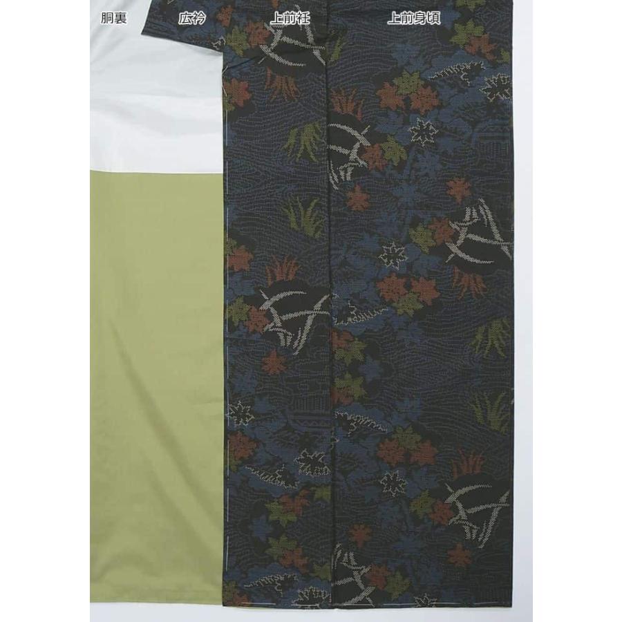 未使用品 本場 大島紬 リサイクル大島 黒 7マルキ 経緯絣 藍 絹  