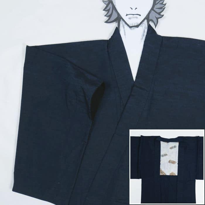 男物 アンサンブル着物 正絹 羽織着物セット 紺地 リサイクル男物着物