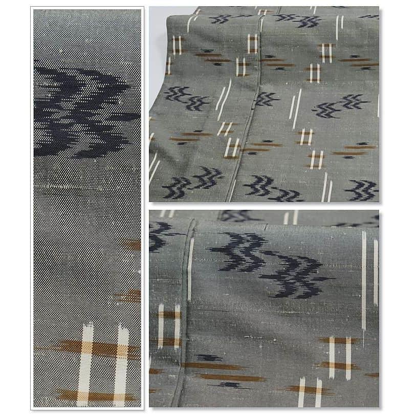 夏物 リサイクル紬 つむぎ着物 単衣 琉球絣 絹 丈155cm 裄68cm Mサイズ