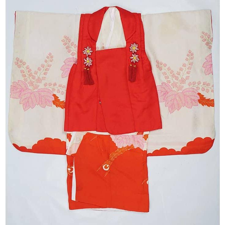 三歳祝着 3歳 着物 ピンク リサイクル祝着 被布 襦袢 セット a1m3m1m8