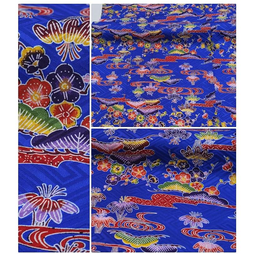 小紋単衣 染め小紋 琉球紅型 リサイクル 青 身丈163cm 裄68cm L 小紋単衣 染め小紋 琉球紅型 リサイクル 青 身丈163cm 裄68cm L