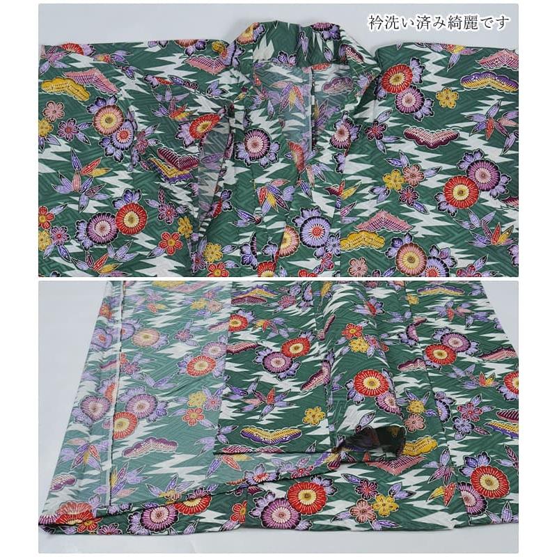 小紋単衣 染め小紋 琉球紅型 リサイクル 緑 身丈161cm 裄68cm Lサイズ