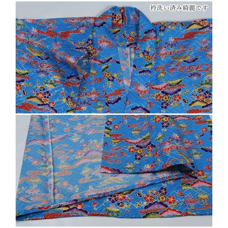 小紋単衣 染め小紋 琉球紅型 リサイクル 青 身丈164cm 裄68cm L