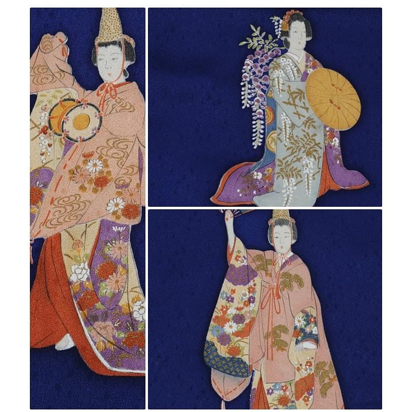 訪問着袷 リサイクル訪問着 付下げ 踊り 紺 身丈160cm 裄65cm Mサイズ