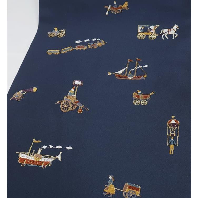 未使用品 リサイクル名古屋帯 新古品 九寸名古屋帯 逸品 紺 馬車 船